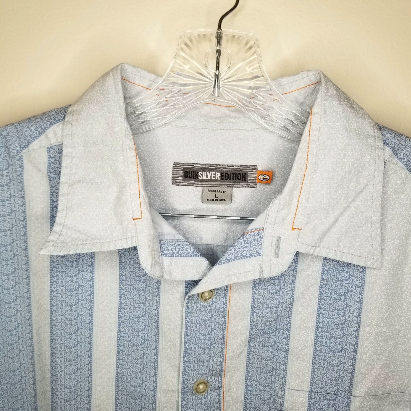 Quiksilver Quiksilver Edition Mens Short Sleeve Button-Up Blue L Large Shirt Men Blue Button-Up Shirt Size US 33 - 3 Thumbnail
