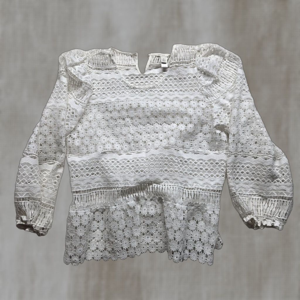 Vintage VINTAGE Est 1946 Blouse Adult Womens M White Solid Crochet Boho Sheer Long Sleeve Size M / US 6-8 / IT 42-44 - 1 Thumbnail