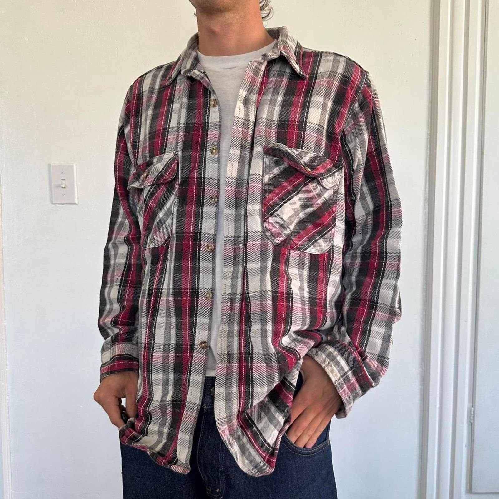 Vintage Vintage 70s Cotton Five Brother Plaid Button Flannel Shirt Size US L / EU 52-54 / 3 - 1 Thumbnail