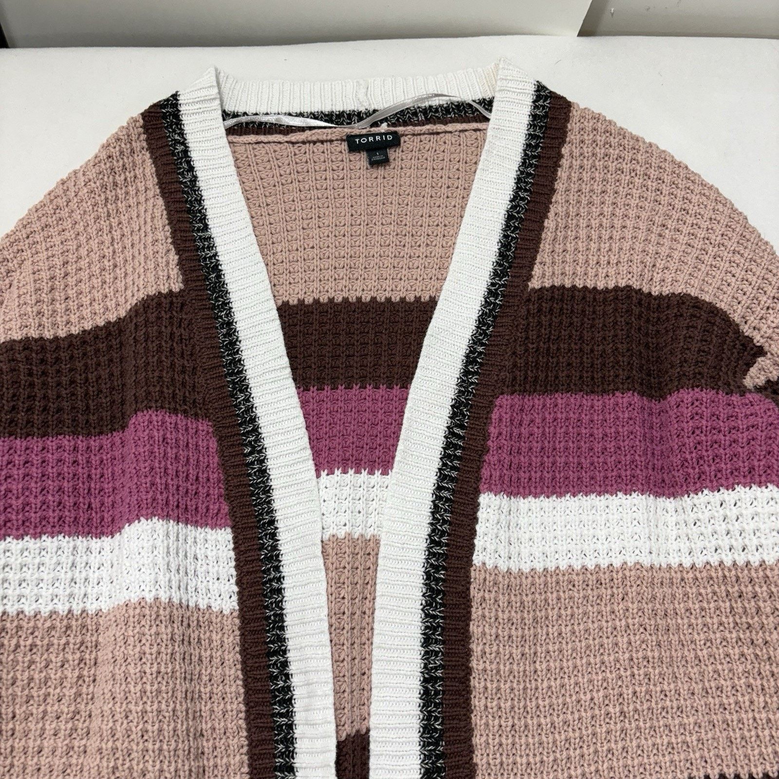 Other Torrid 1X Boyfriend Cardigan Open Front Sweater Pink Striped Size XL / US 12-14 / IT 48-50 - 2 Thumbnail