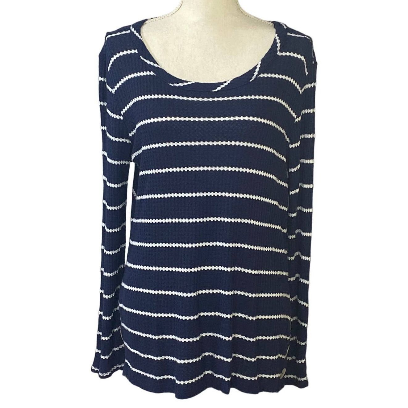 Other Cha Cha Vente Striped Textured Knit Top Large Blue White Size L / US 10 / IT 46 - 1 Thumbnail