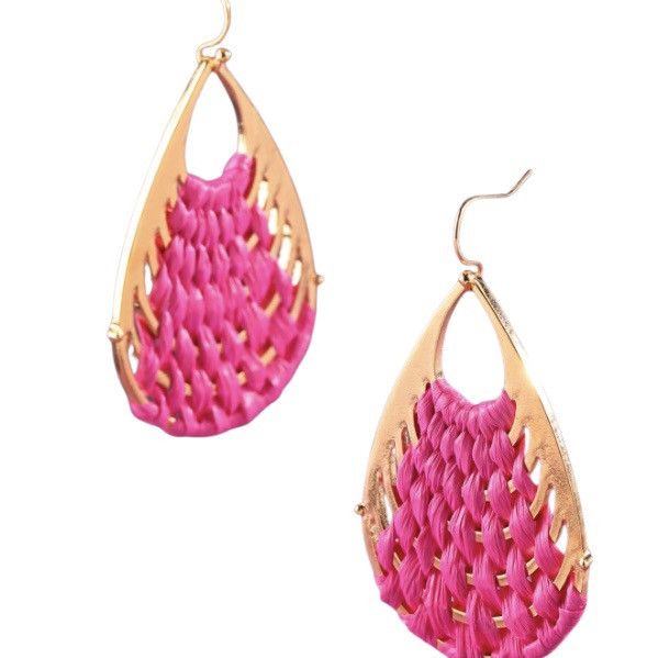 Other Gold tone woven hot pink raffia teardrop dangle earrings Size ONE SIZE - 2 Thumbnail