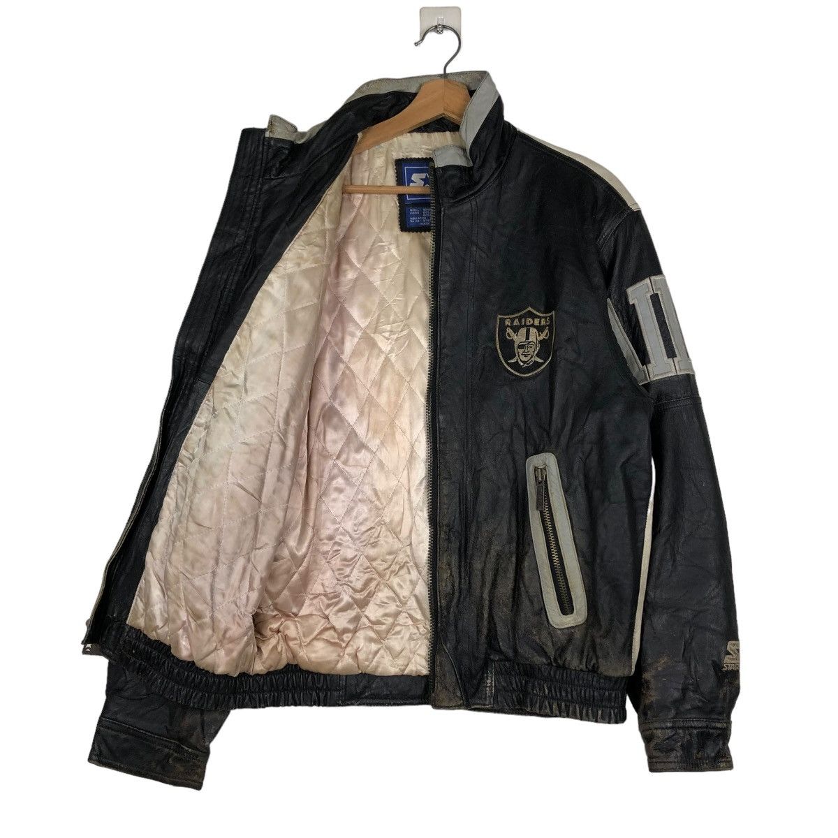 Starter 🔥VINTAGE LEATHER JACKET STARTER RAIDERS NFL BIG LOGO Size US M / EU 48-50 / 2 - 13 Thumbnail