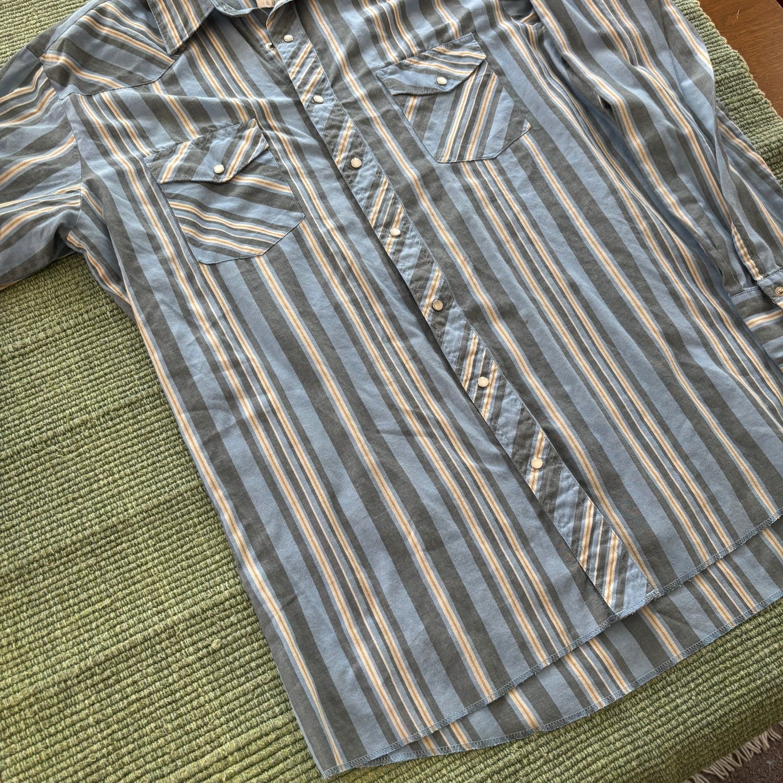 Vintage × Wrangler Vintage Wrangler Blue Striped Cotton Western Shirt Pearl Size US L / EU 52-54 / 3 - 5 Thumbnail
