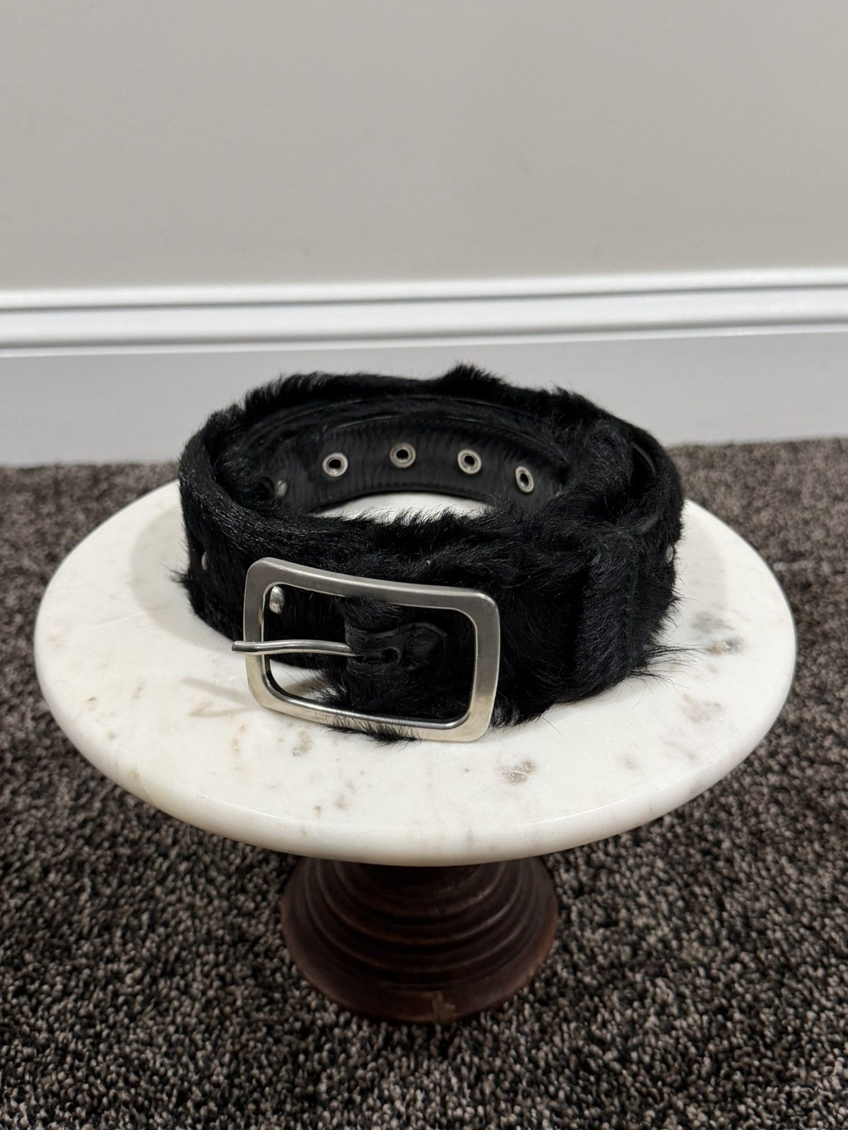 Dries Van Noten Dries Van Noten FW22 Black Fur Horsehair Studded Belt Size ONE SIZE - 8 Thumbnail