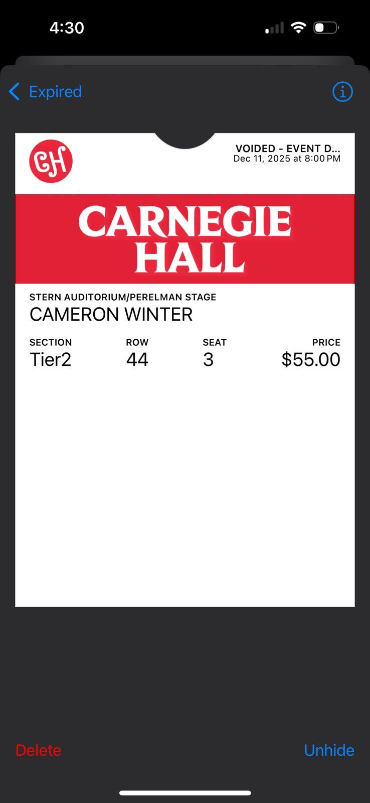 Arts & Science CAMERON WINTER CARNEGIE HALL POSTER NEW YORK PTA 12 11 2025 Size ONE SIZE - 2 Thumbnail
