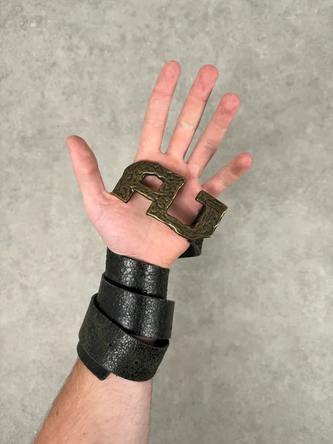 Armani Armani AJ Black Leather Hammered Belt Size ONE SIZE - 2 Thumbnail