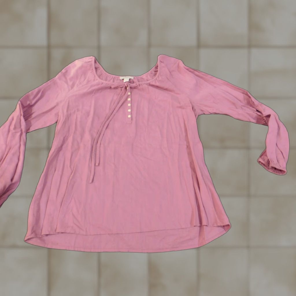 Ann Taylor Loft Ann Taylor Loft Purple Pullover Blouse Knit Polyester Henley Long Sleeve Women L Casual Basic Stretch Shirts Shirt Size L / US 10 / IT 46 - 1 Thumbnail