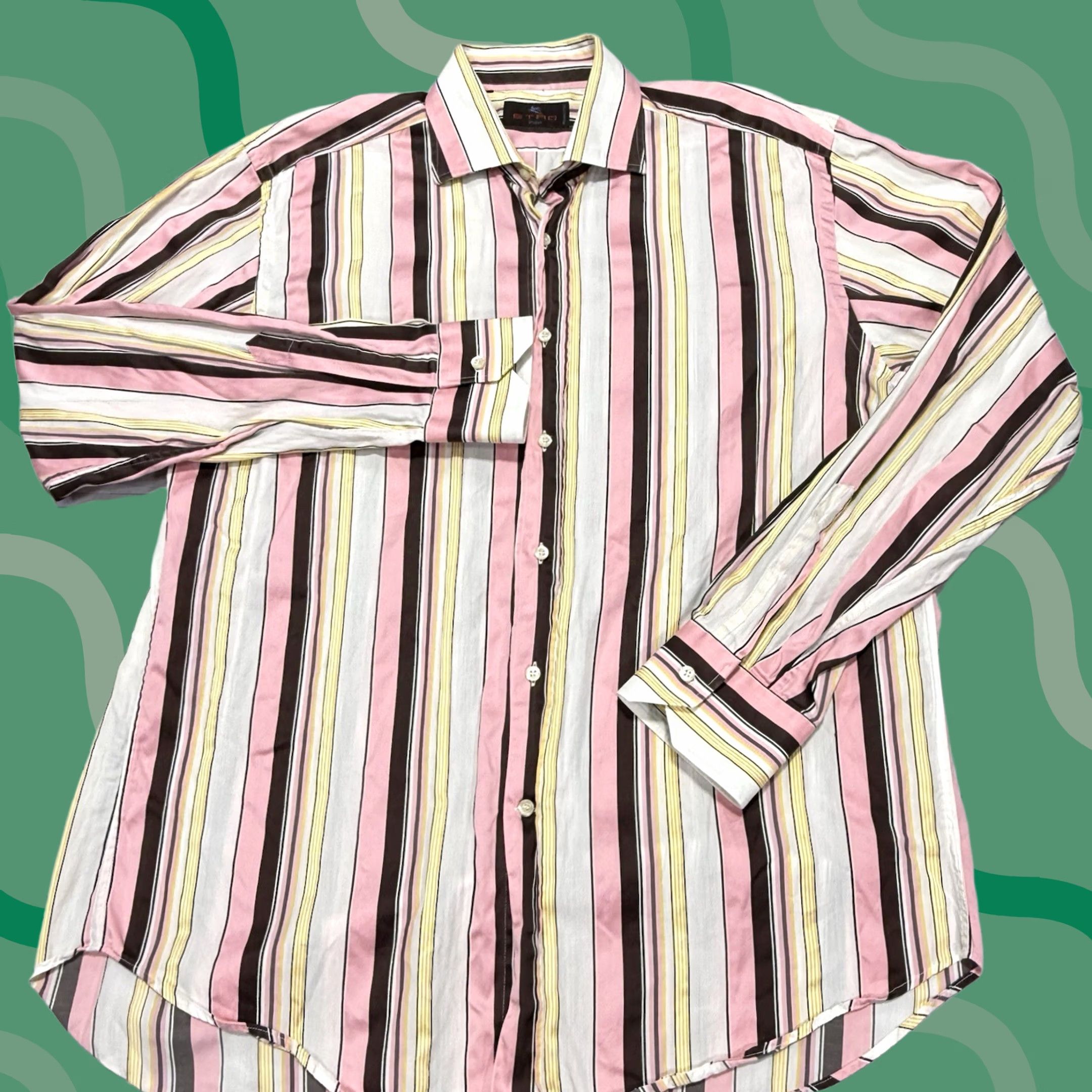 Etro ETRO Dress Shirt Mens 42 Multicolor Striped Button-Down Italy Regular Long Sleeve Cotton 100% Size 42R - 1 Thumbnail