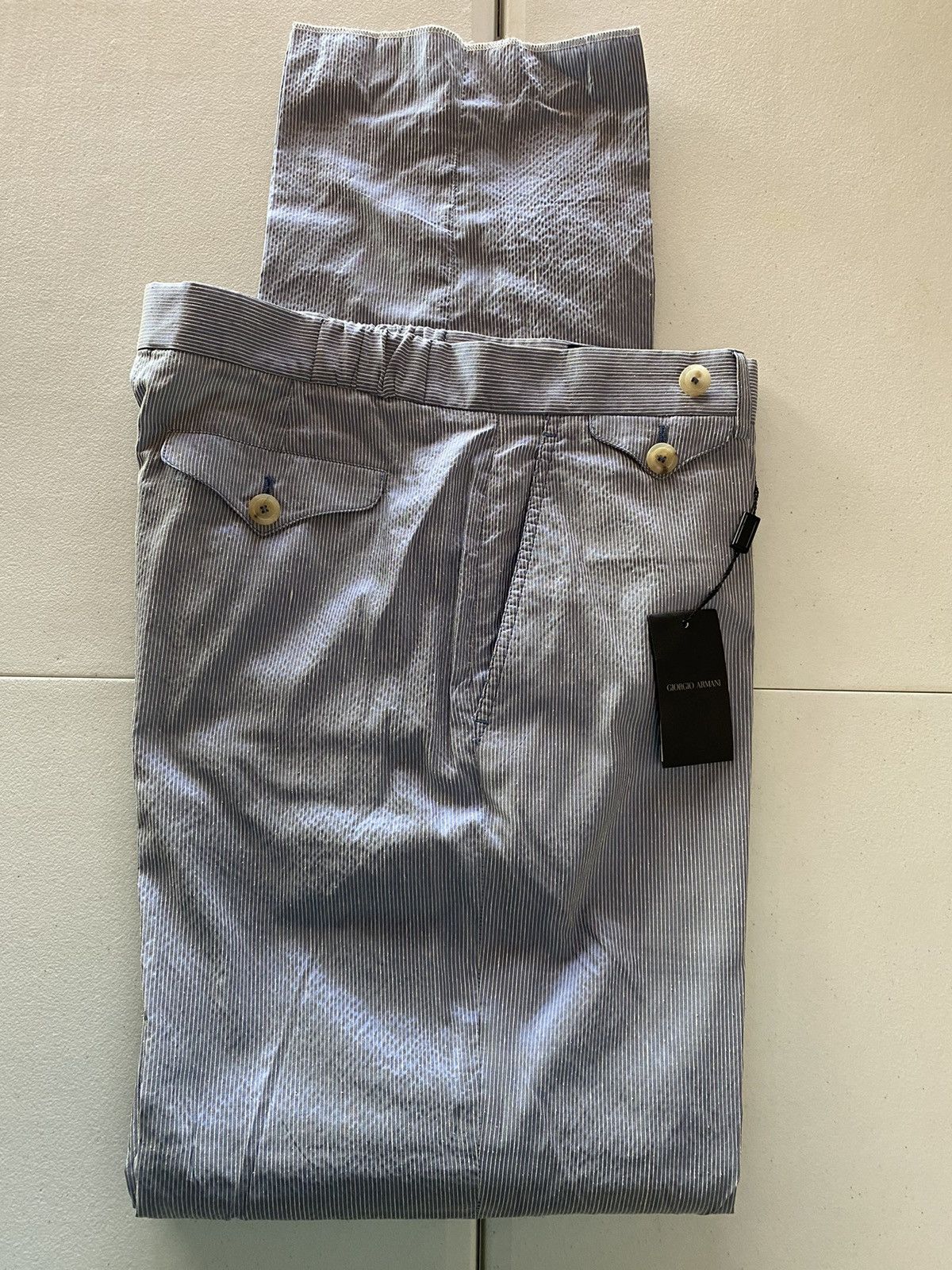 Giorgio Armani Giorgio Armani 🇮🇹 black label blu microstripe silk slacks NWT Size US 36 / EU 52 - 5 Thumbnail
