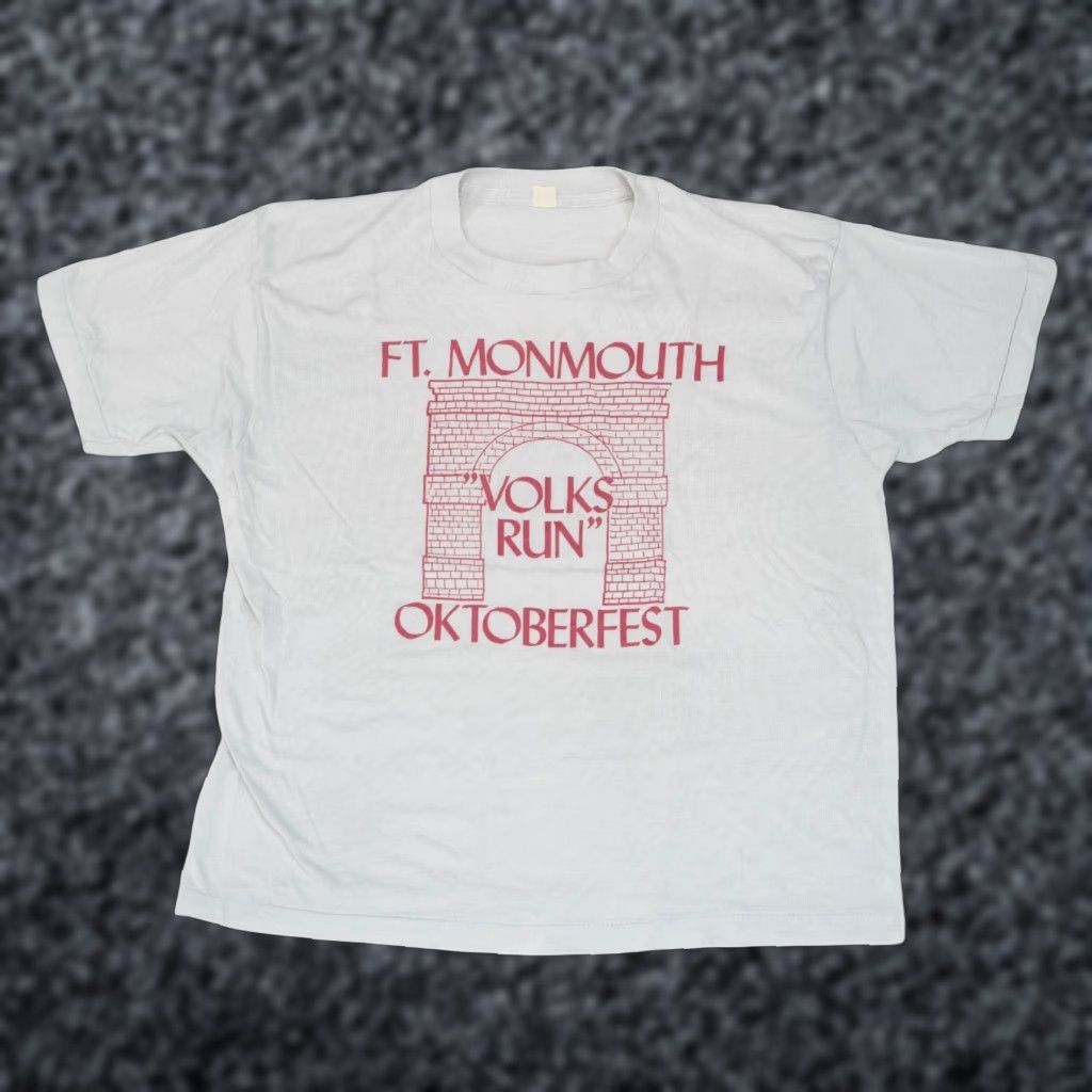 Vintage VINTAGE Oktoberfest 80s Single Stitch T-Shirt Mens Large Gray Cotton Screen Stars Ft Monmouth Volks Run Shirt Size US L / EU 52-54 / 3 - 1 Thumbnail
