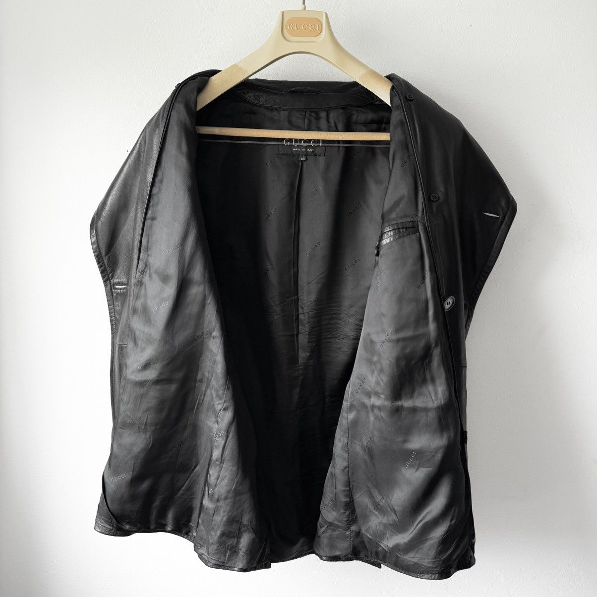 Gucci Gucci Tom Ford FW1996 Double Breasted Lined Leather Peacoat Size US M / EU 48-50 / 2 - 14 Thumbnail