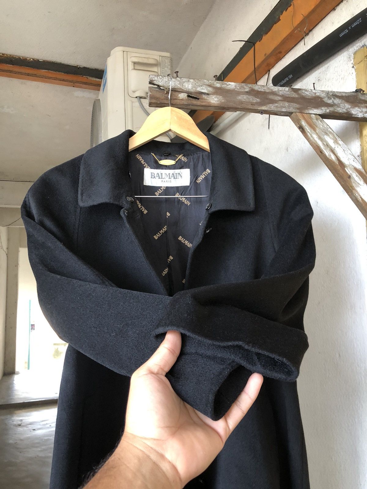 Balmain Authentic🔥 Balmain Cashmere Wool Long Coat Black Size L / US 10 / IT 46 - 13 Thumbnail