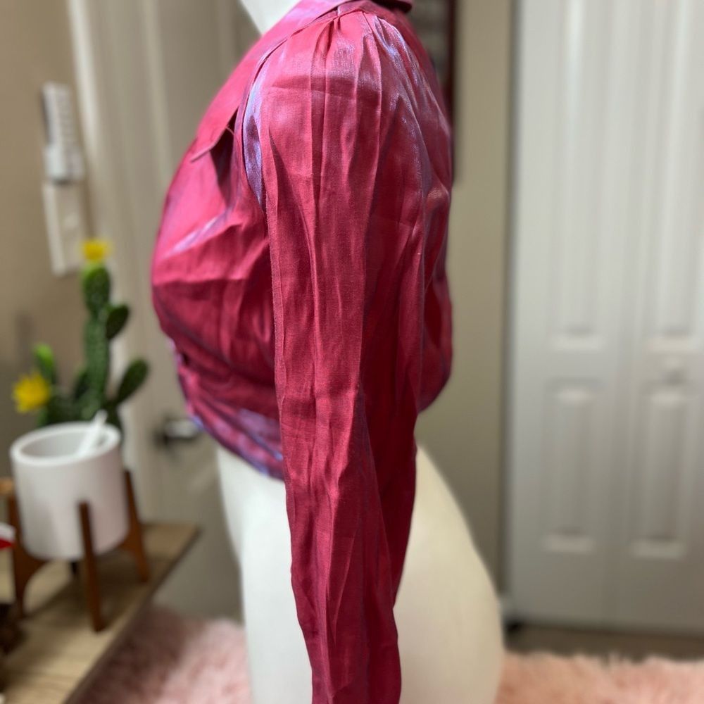 Other Milk & Honey Red Pink Sheer Crop Top Twist Front Long Sleeve Size M / US 6-8 / IT 42-44 - 5 Thumbnail