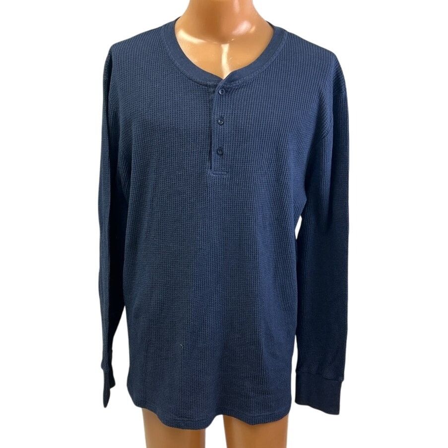 Joe Boxer Joe Boxer Mens 3XL Blue Waffled Long Sleeve Henley Shirt Size US XXL / EU 58 / 5 - 1 Thumbnail