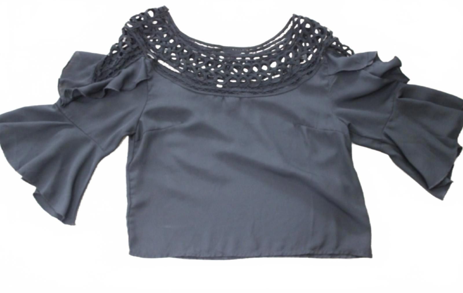 Unknown London Black Cold Shoulder Blouse with Crochet Detail XS Size XS / US 0-2 / IT 36-38 - 1 Thumbnail