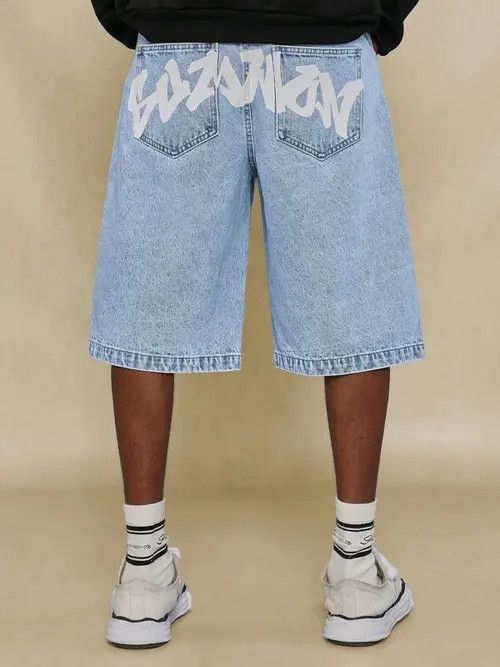 Jean Washed Denim Jeans Drip Drill Shorts Jorts Size US 32 / EU 48 - 2 Thumbnail