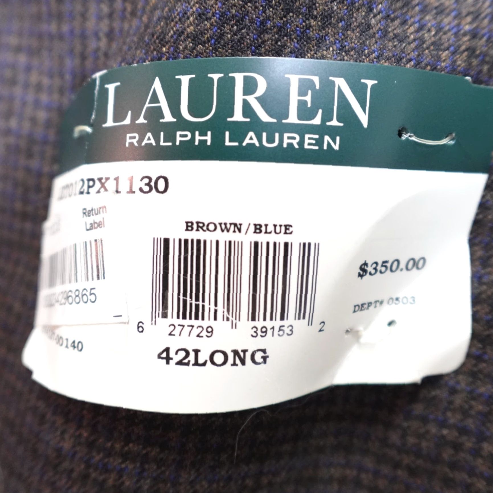Ralph Lauren Lauren Ralph Lauren Blazer 42L Brown Blue Guncheck Plaid Wool Ultraflex NEW Size 42R - 5 Thumbnail