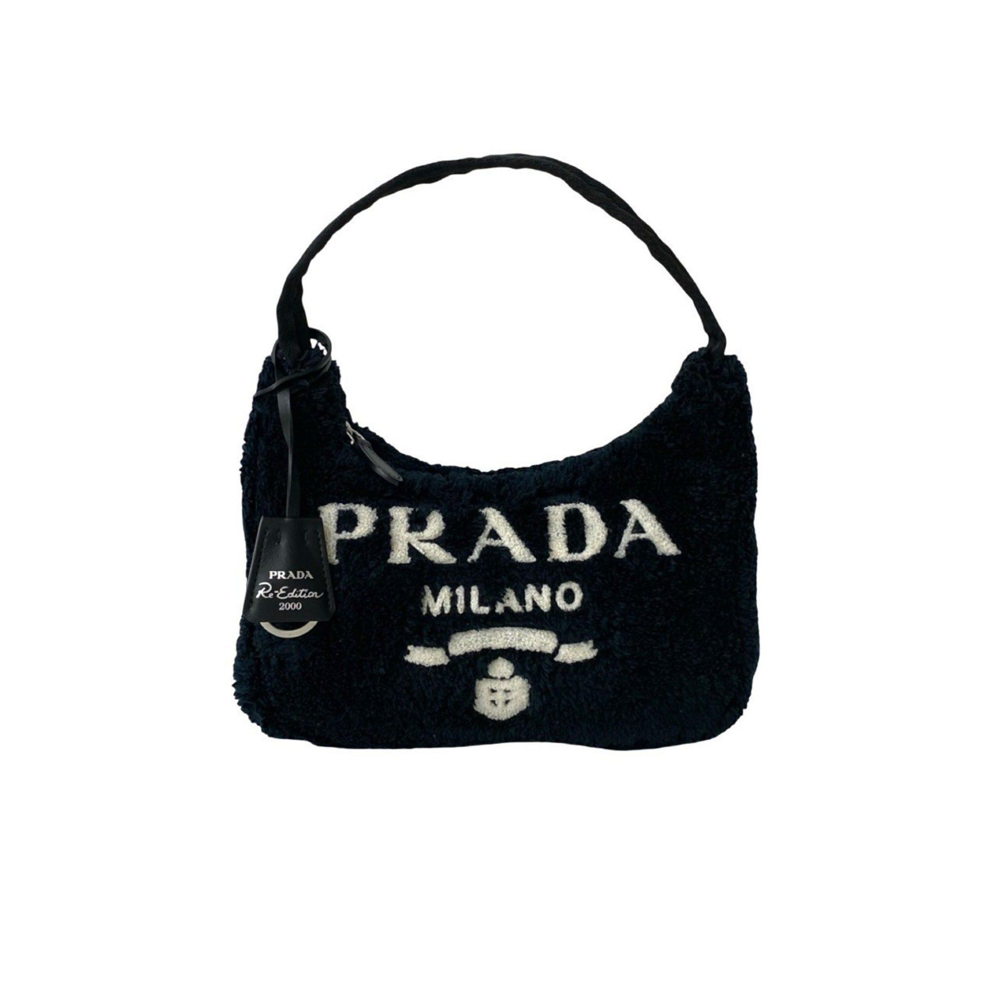 Prada PRADA Terry Mini Re-Edition Triangle Logo Hardware Pile Handbag One-Shoulder Bag Pouch Black 65044 Size ONE SIZE - 1 Thumbnail