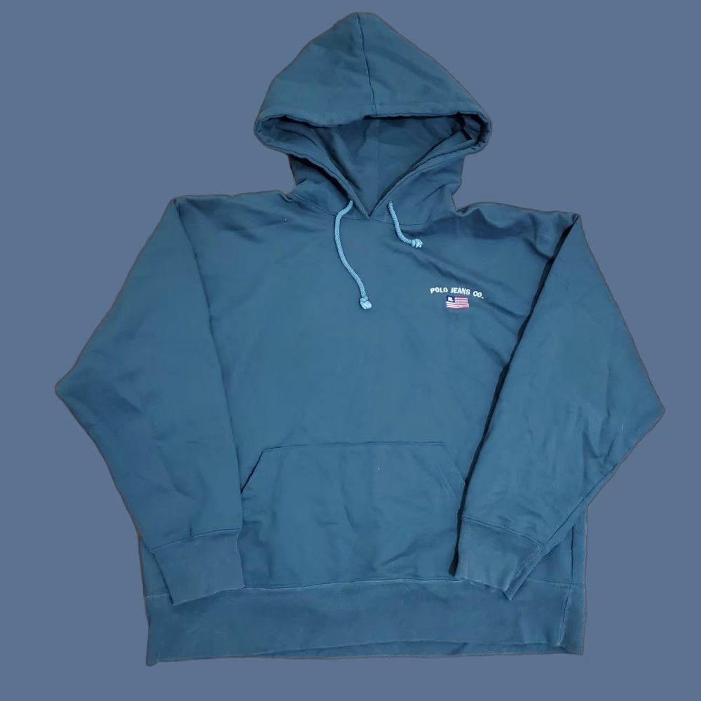 Vintage VINTAGE Ralph Lauren Polo Jeans Co Hoodie Men XL Forest Green 90s Sweatshirt Pullover Hooded Pockets Embroidered Size US XL / EU 56 / 4 - 1 Thumbnail