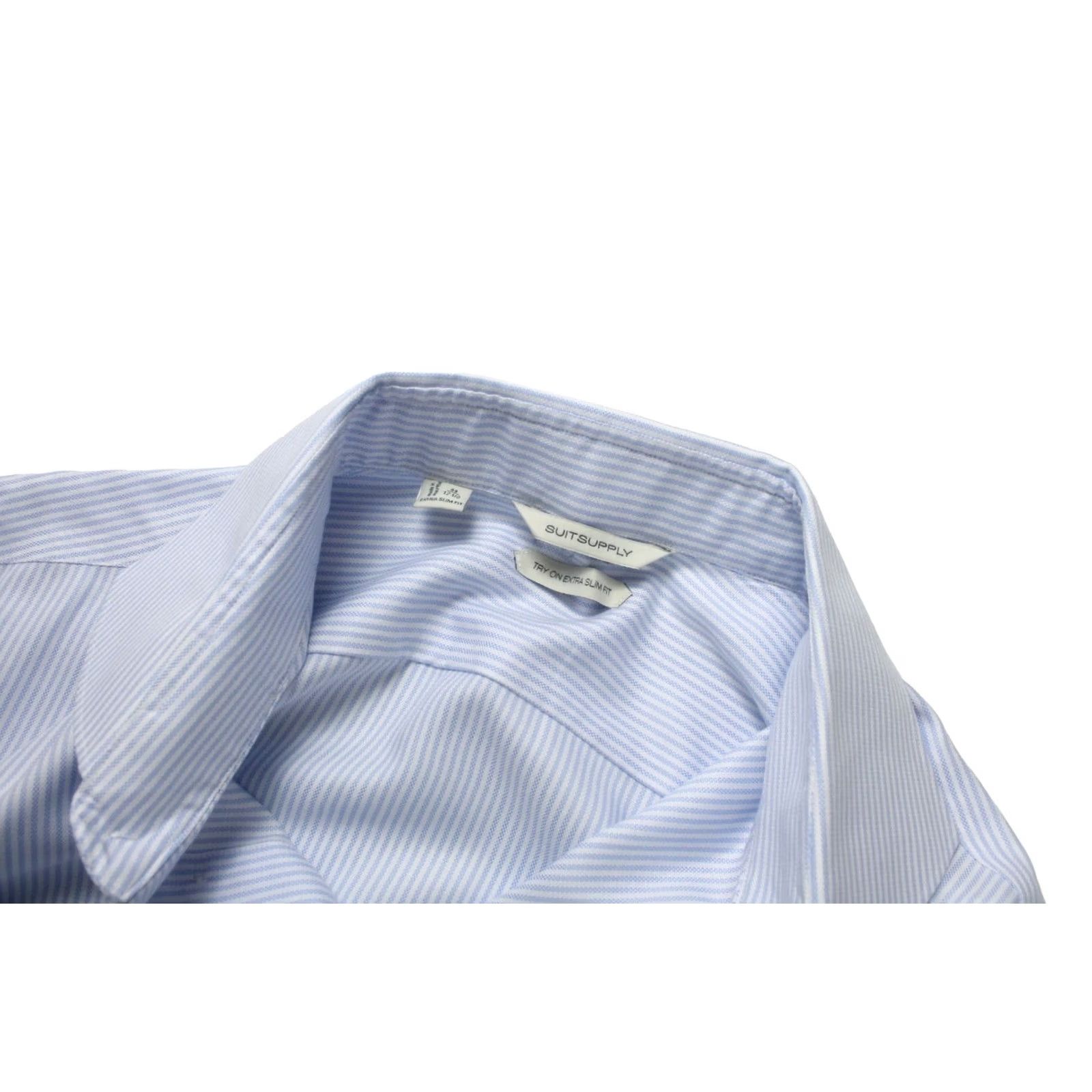 Suitsupply SUITSUPPLY Formal Shirt Men's Extra Slim Fit Button Cutaway Blue Pinstripe 44 / 17 1/2 Size 44R - 4 Thumbnail