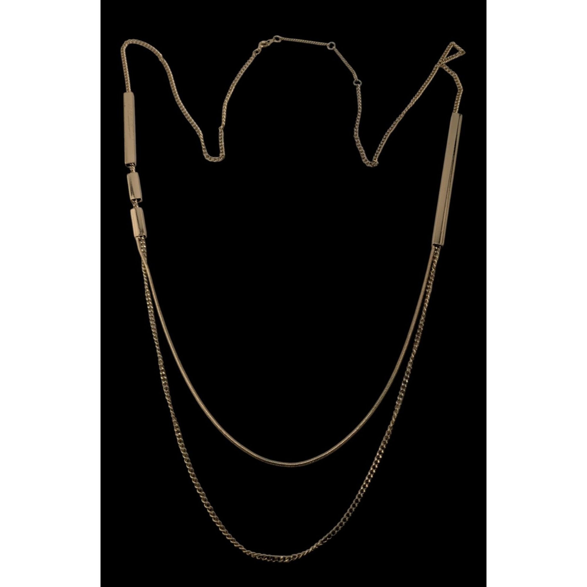 Other Gold-Tone Long Layered Chain Necklace With Bar Accents & 3-I Size ONE SIZE - 2 Thumbnail