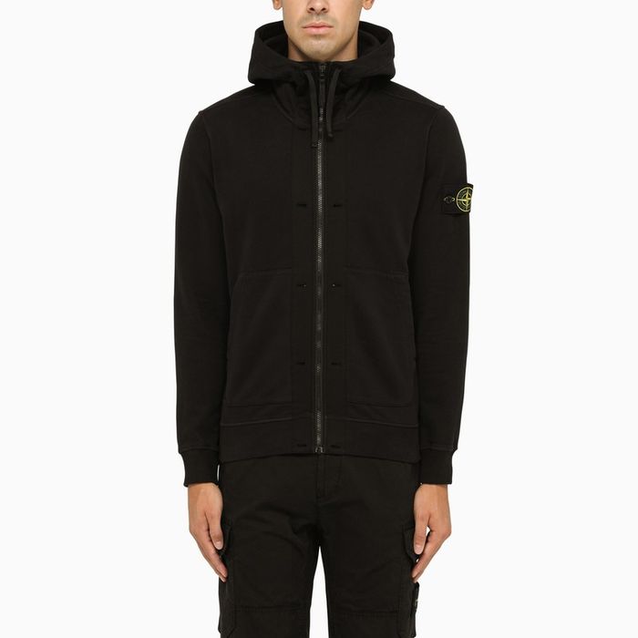 Stone island black hoodie zip hot sale