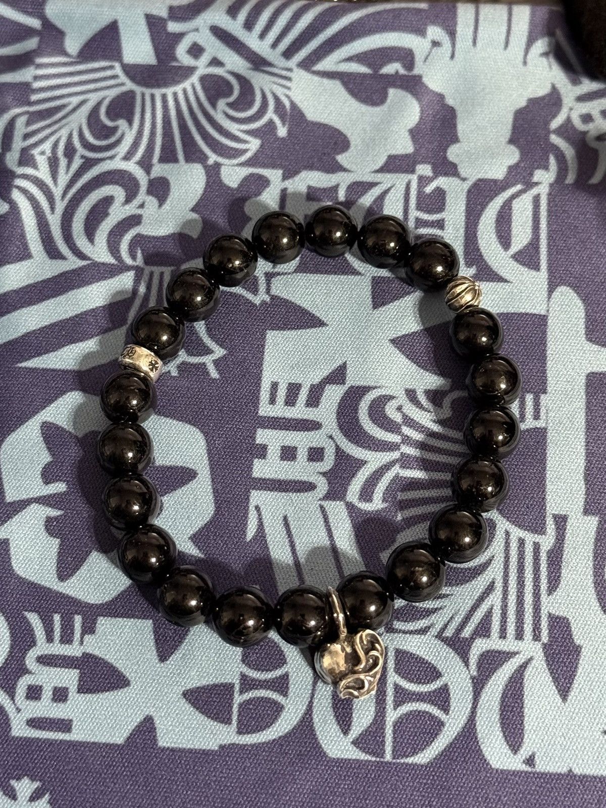 Chrome Hearts Black Heart Beaded Bracelet
