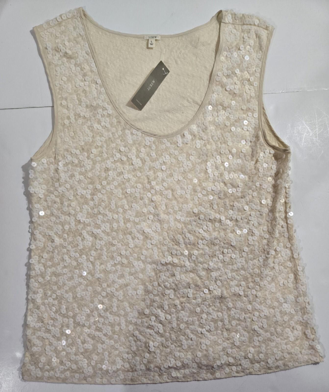 J.Crew J. Crew Collection Sequin Tank Top Blouse Ivory NWT Size L / US 10 / IT 46 - 1 Thumbnail