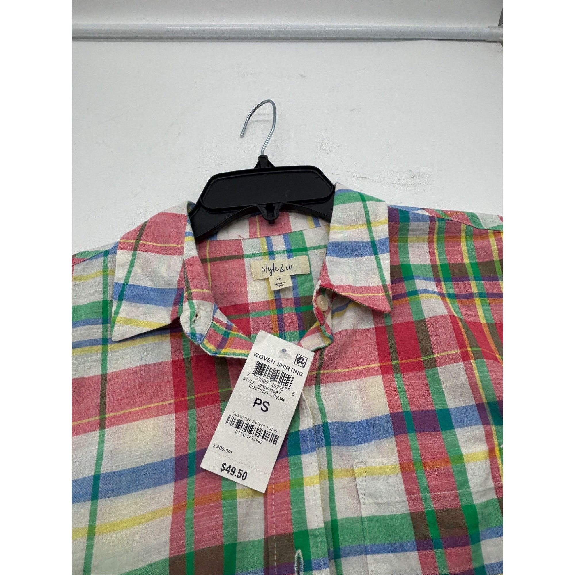 Style & Co Style & Co Petite Cotton Plaid Shirt, Coconut Cream, Sz. PS Size ONE SIZE - 6 Thumbnail