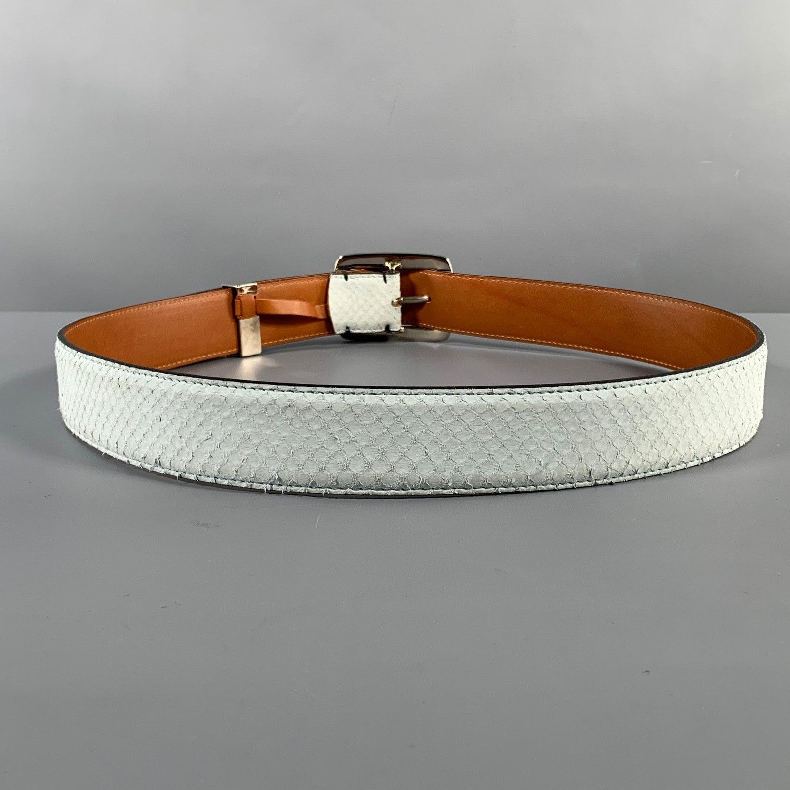 Billionaire Couture Size 40 Off White Textured Phython Skin Leather Belt Size 40 - 4 Thumbnail