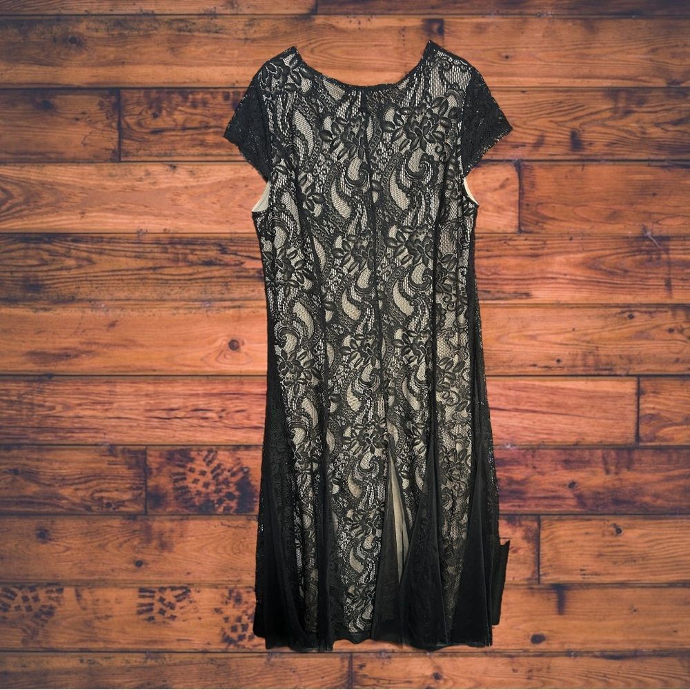Candalite Women's Black Lace & Tan Maxi Dress 3X