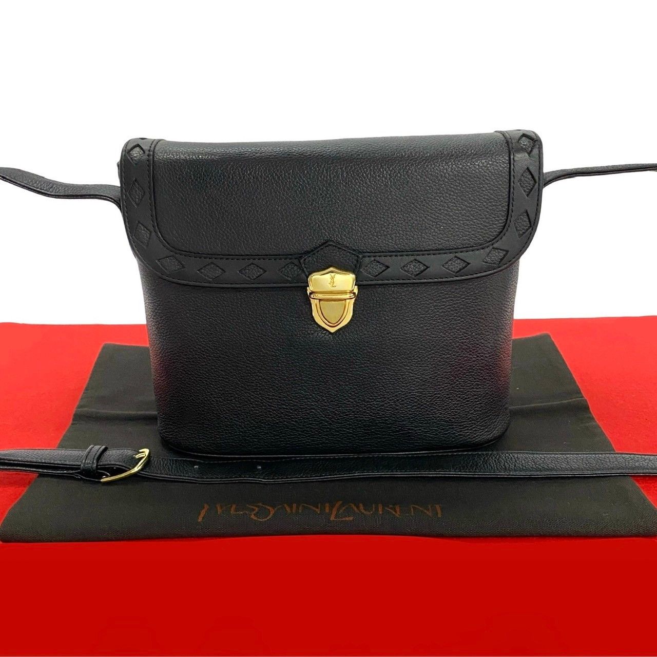 YVES YVES Saint Laurent YSL Logo Leather Shoulder Bag Leather Shoulder Bag in Black, Women's