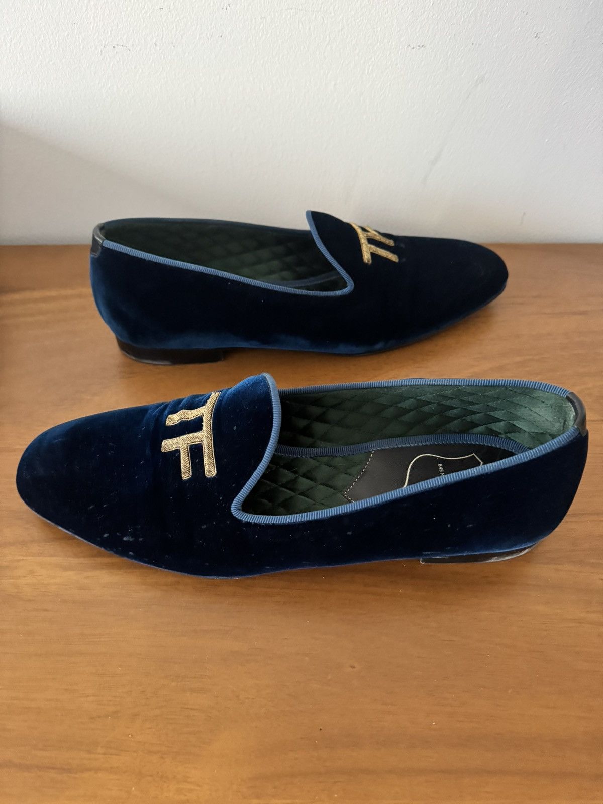 Tom Ford Tom Ford Navy Velvet TF Monogram Smoking Slippers Loafers Size US 10 / EU 43 - 6 Thumbnail
