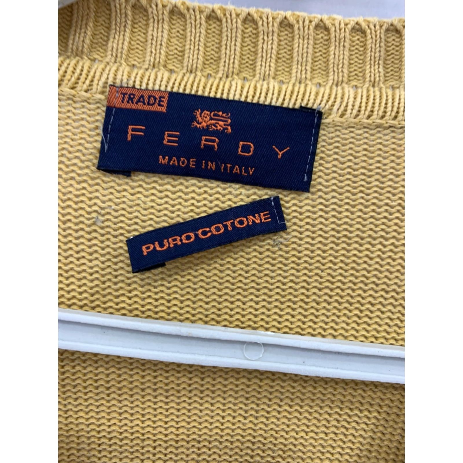 Vintage FERDY Men’s V-Neck Sweater Mustard Yellow 2XL Cotton Made in Italy Pullover Mens Size US XXL / EU 58 / 5 - 3 Thumbnail