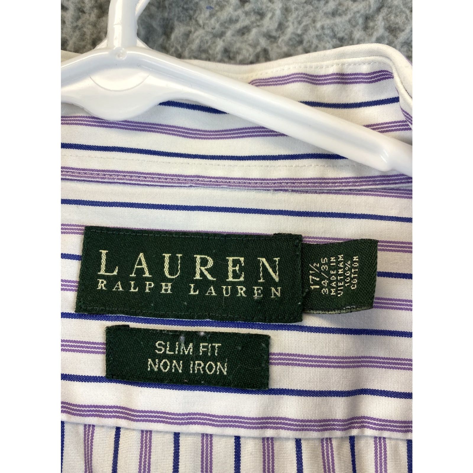 Polo Ralph Lauren VINTAGE Ralph Lauren Polo Dress Shirt Mens Long Sleeve 17.5 Purple Stripes Cotton Slim Fit Mens Size 46R - 5 Thumbnail