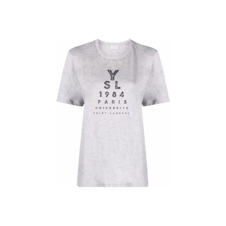 Saint Laurent Paris Saint Laurent Gray Logo Print Short Sleeve T-Shirt -2507 Size XS / US 0-2 / IT 36-38 - 7 Thumbnail