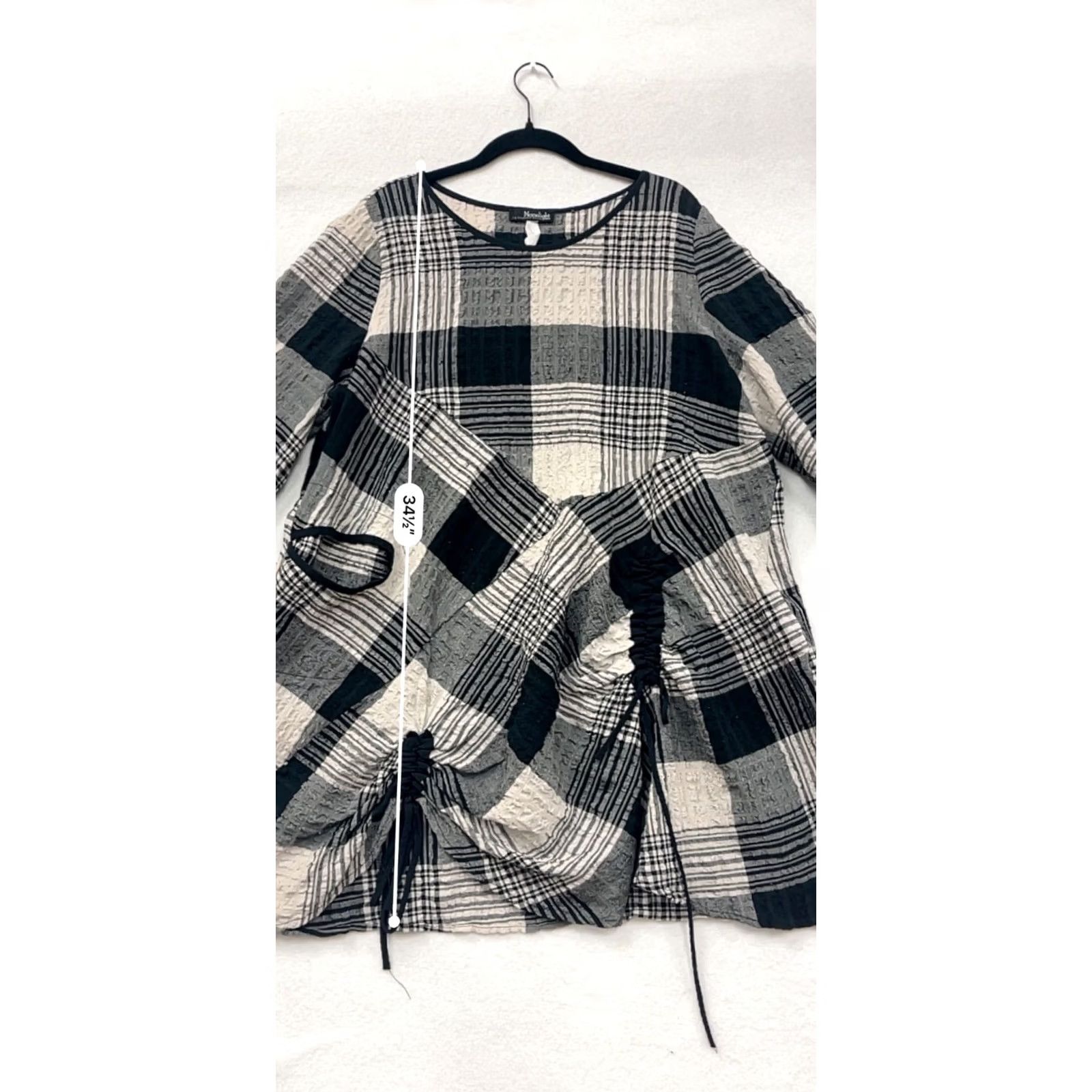 Vintage Moonlight Plaid Dress A-Line Midi 3/4 Sleeve Textured Black Gray L Women Size L / US 10 / IT 46 - 7 Thumbnail