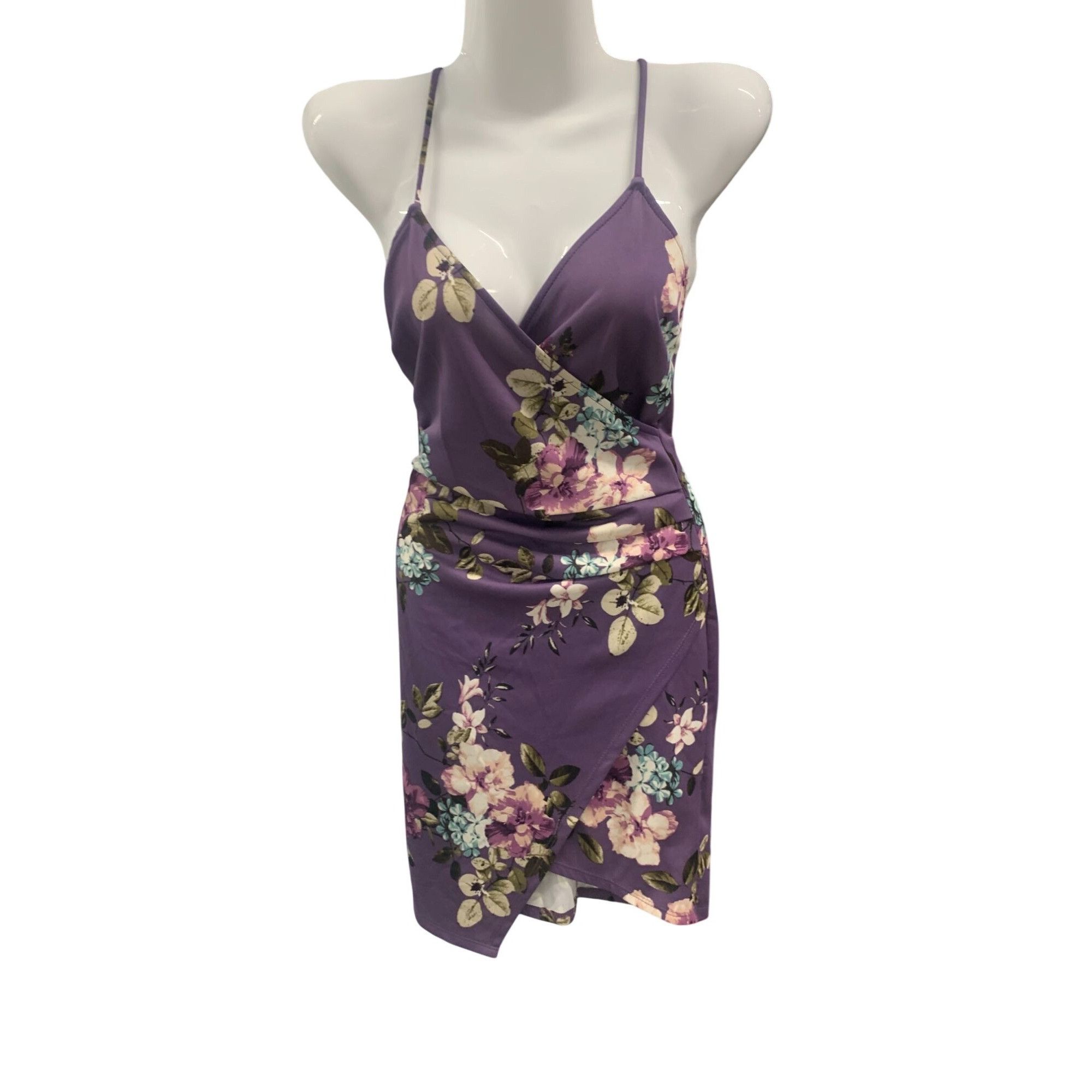 Other Purple Floral Wrap Dress With Spaghetti Straps & Stretchy Fi Size M / US 6-8 / IT 42-44 - 1 Thumbnail