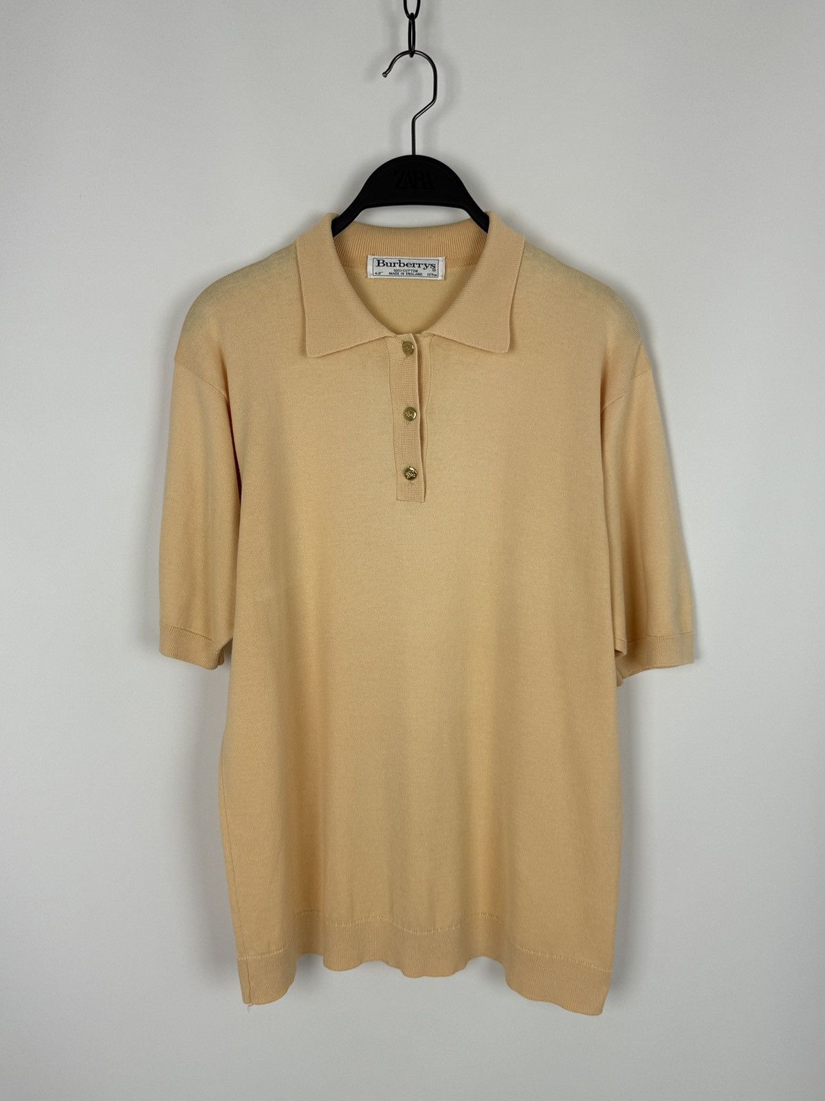 Burberry 1990’s Vintage Burberrys Peach Cotton Knitted Polo Shirt Size XL / US 12-14 / IT 48-50 - 1 Thumbnail