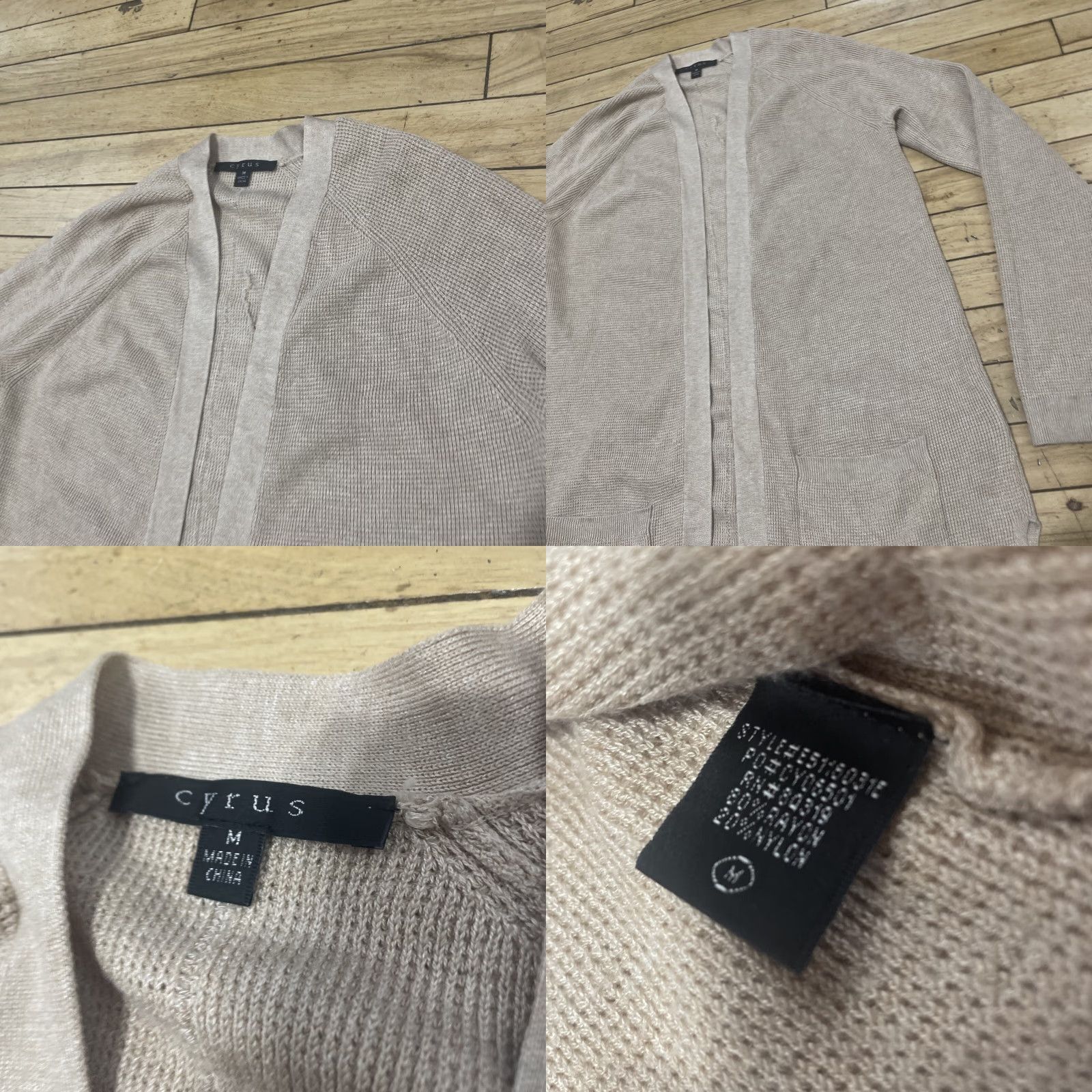 Vintage Cyrus Women M Open Front Cardigan Sweater Beige Tan Longline Chore Pockets Boho Size M / US 6-8 / IT 42-44 - 10 Thumbnail