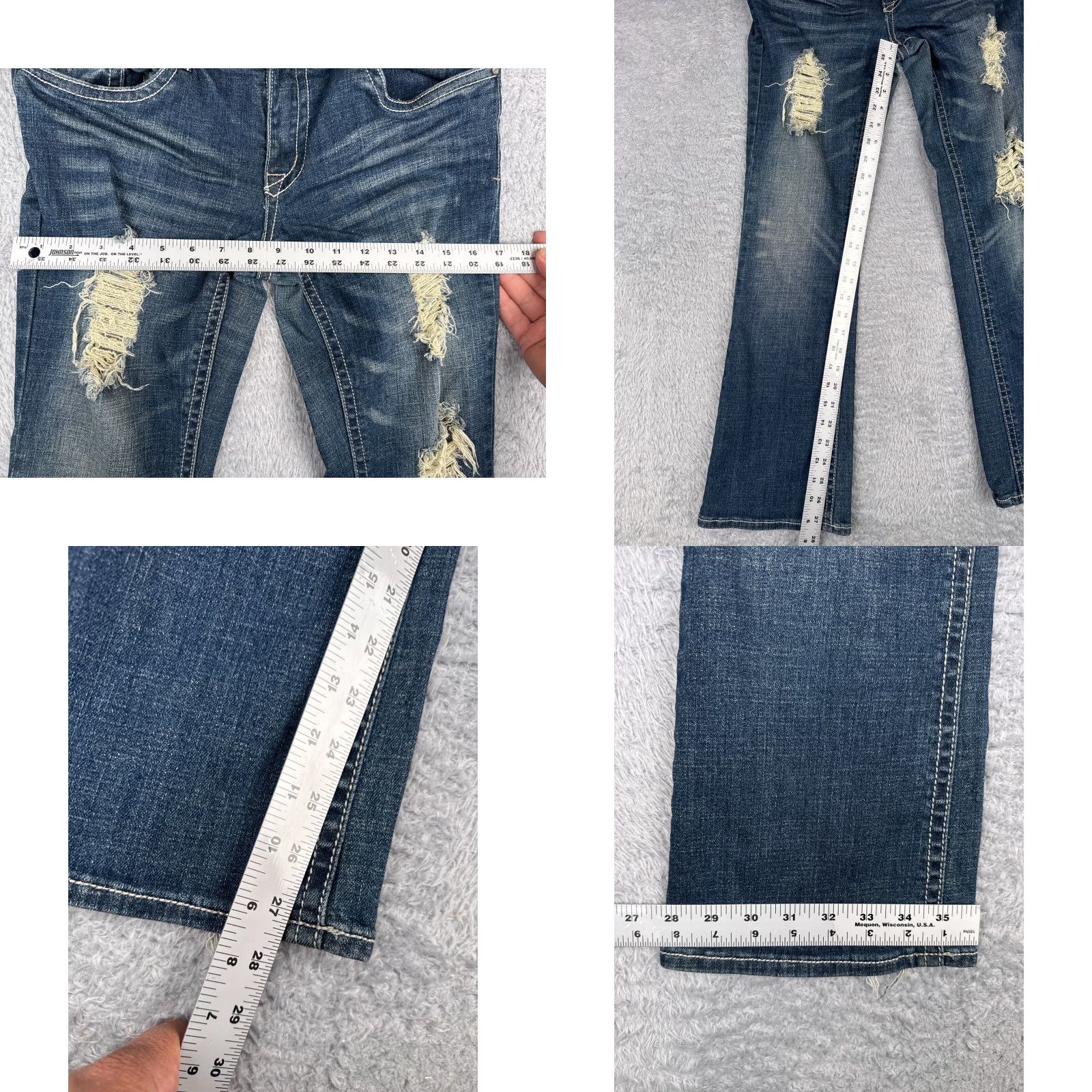 Vintage Refuge Jeans Women Bootcut Jeans 10 Blue Denim Distressed Stretch 31x28 Regular 5-Pocket Solid Cotton Blend Blue Womens Jeans Size 32" / US 10 / IT 46 - 8 Thumbnail
