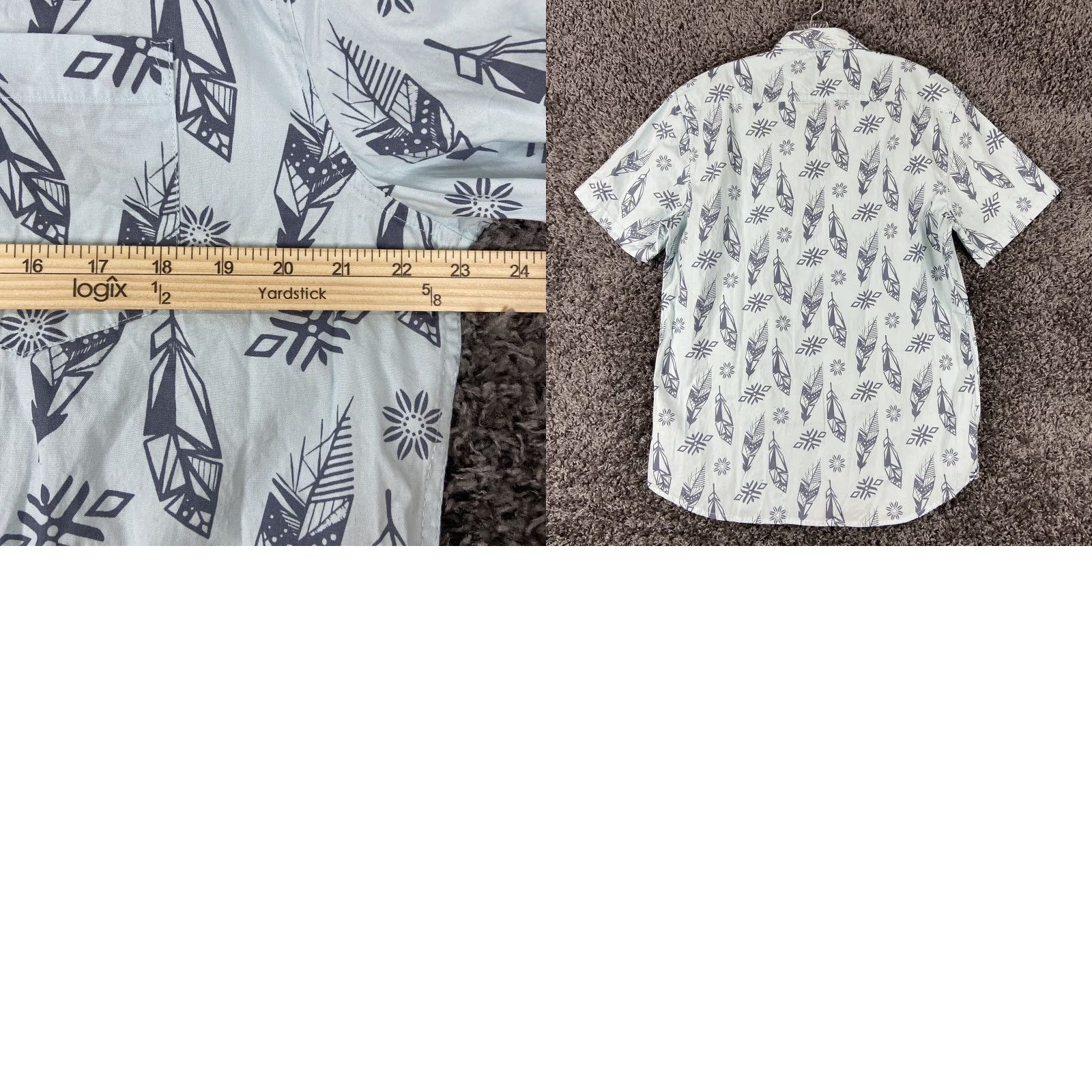 Vintage MBX Premium Goods Button-Up Shirt Men XL Blue Feathers Short Sleeve Size US 36 / EU 52 - 8 Thumbnail