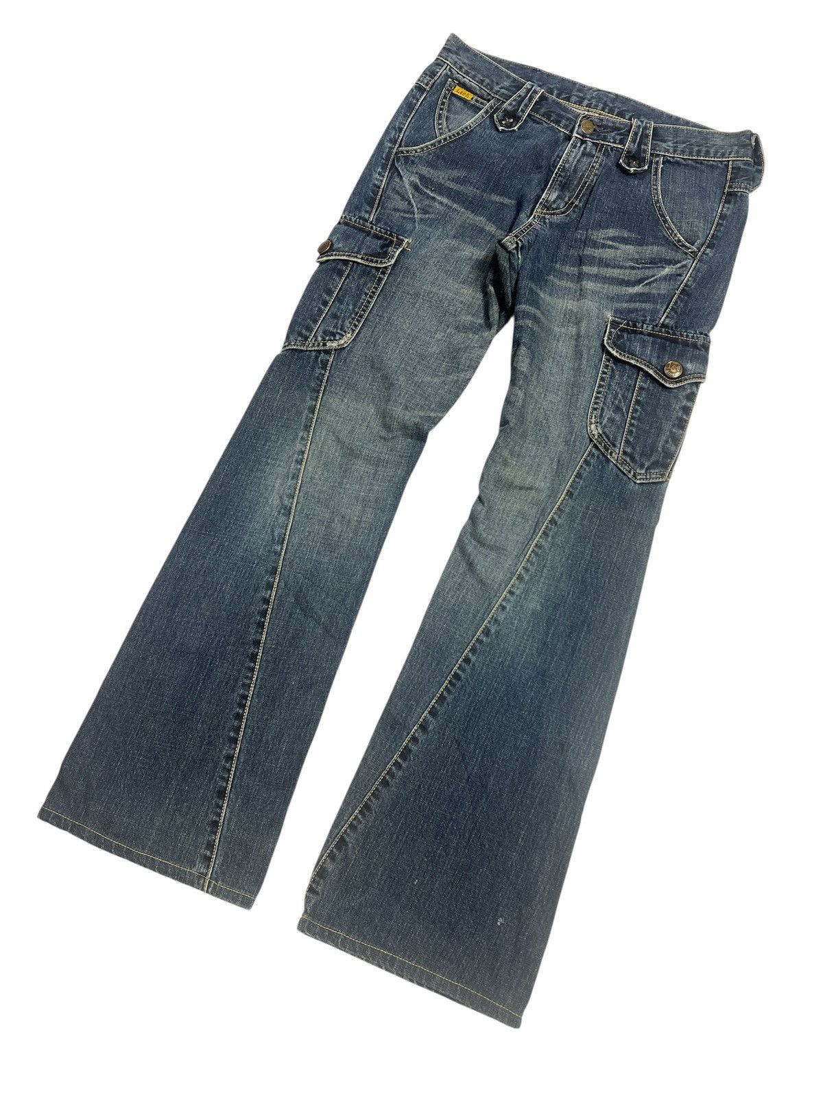 Japanese Brand FLARED 🔥 LEE RIDER CARGO TWISTED DISTRESSED DENIM PANT Size US 29 - 3 Thumbnail