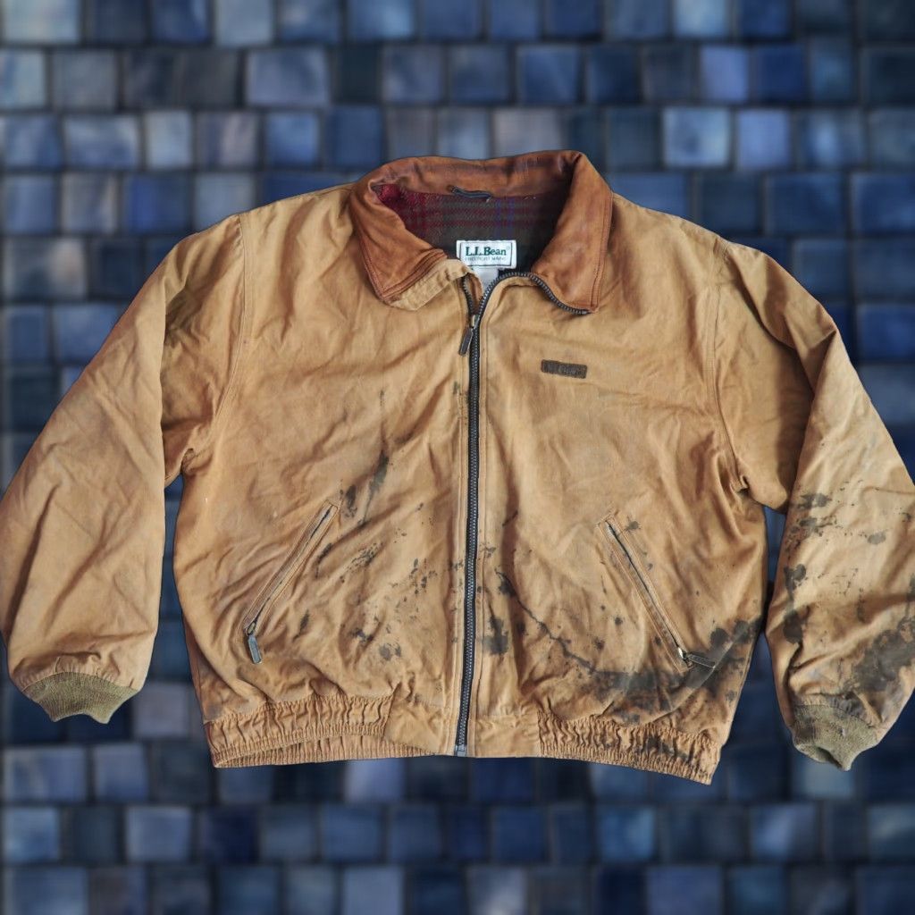 Vintage VINTAGE L.L.Bean CHORE Jacket Mens XL Tan Canvas Wool Lined Distressed Bomber 1980s Outdoor Outdoor Size US XL / EU 56 / 4 - 1 Thumbnail
