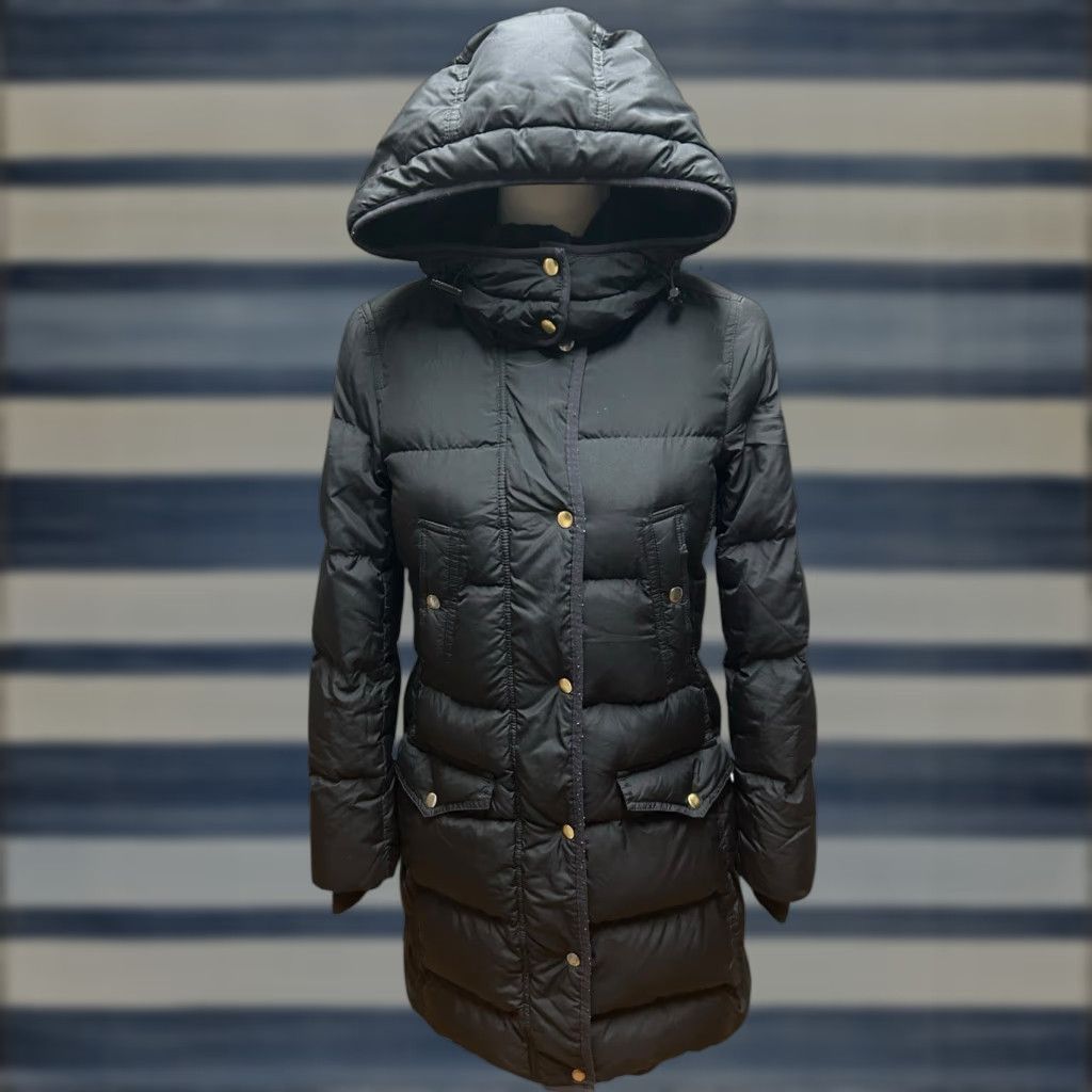 Vintage J Crew Women's Drawstring Hood Pocketed Long Puffer Jackets Solid Black Medium Size M / US 6-8 / IT 42-44 - 1 Thumbnail