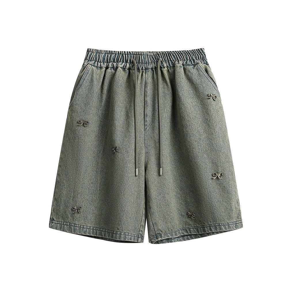 Vintage Men's washed distressed denim shorts with metal decoration Size US 32 / EU 48 - 1 Thumbnail