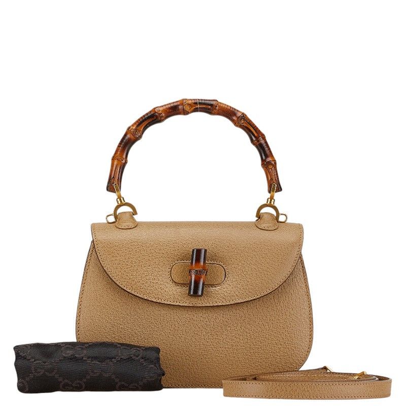 Gucci Gucci Gucci Bamboo Leather 2WAY Handbag Shoulder Bag Leather Handbag 0001014 in Great Condition Size ONE SIZE - 1 Thumbnail