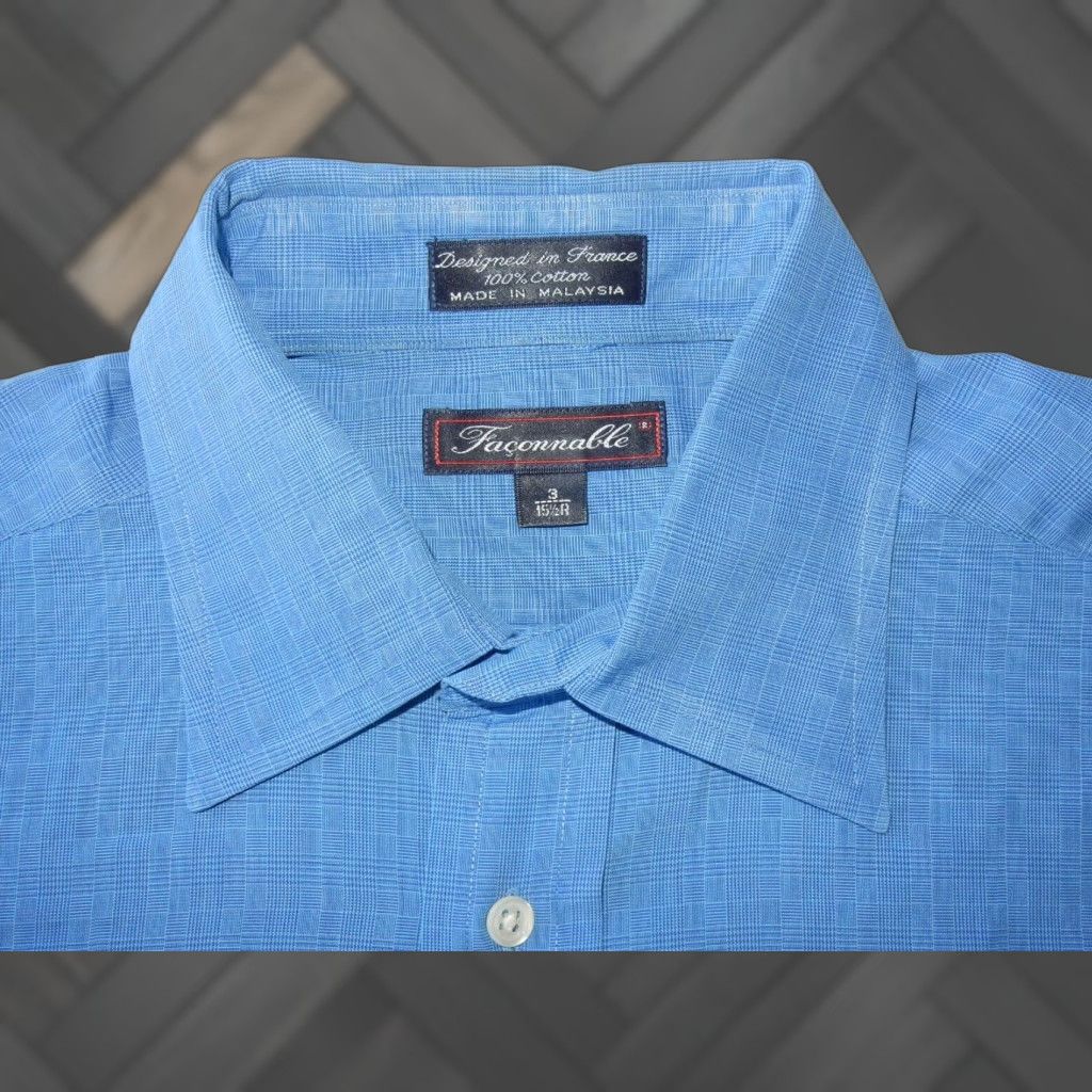 Faconnable VINTAGE Façonnable Men’s Dress Shirt Size 15.5 Long Sleeve Plaid Blue Casual Size 40R - 1 Thumbnail