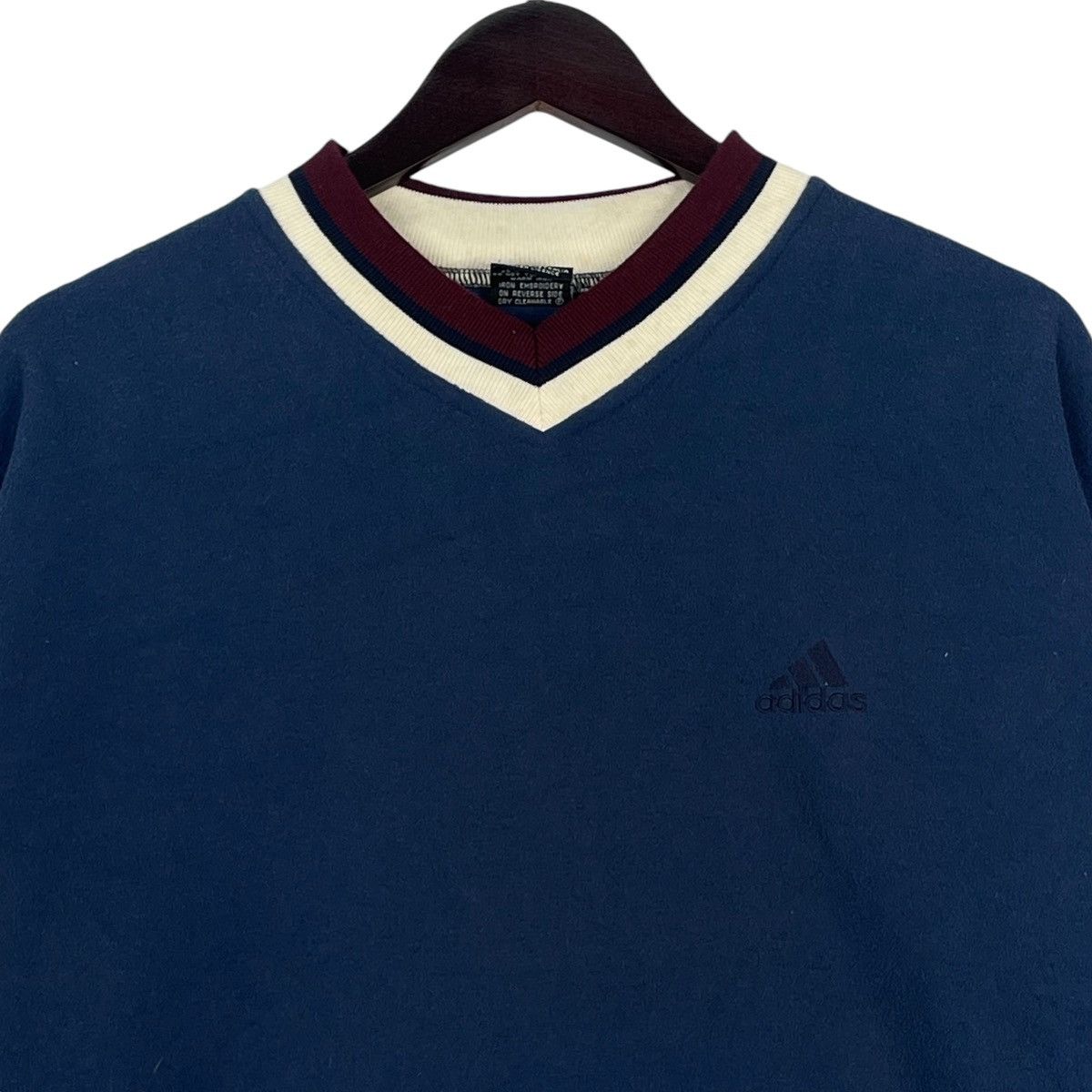 Adidas × Vintage Vintage Adidas Sweatshirt V-neck Navy Blue Pullover Jumper Size US S / EU 44-46 / 1 - 4 Thumbnail